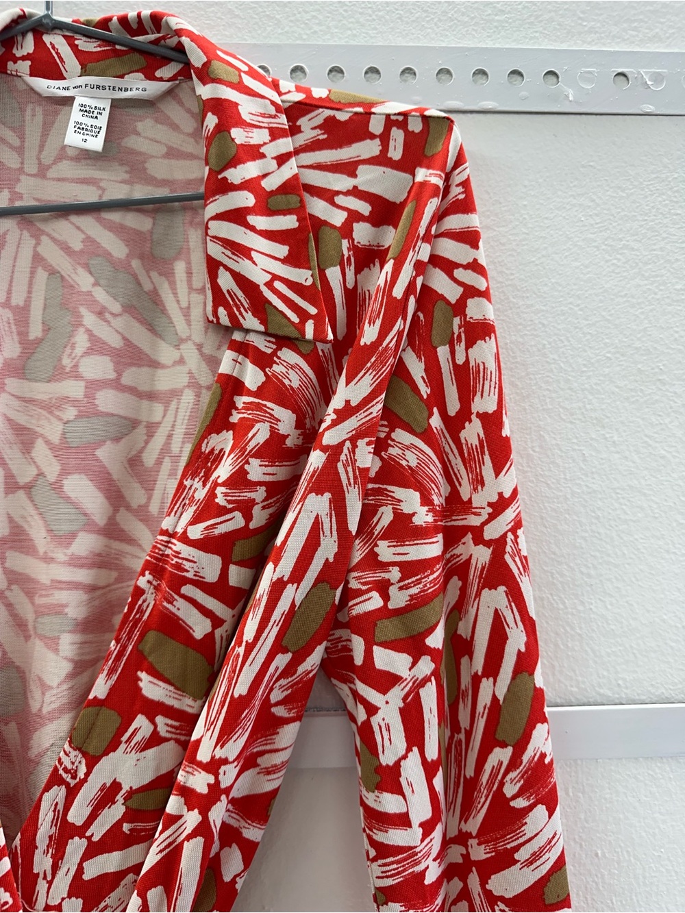 Diane Von Furstenberg Red and Gold Floral Long-Sleeve Wrap Dress - Picture 4 of 8